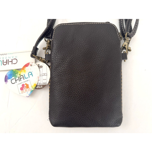 Chala Cell Phone Crossbody Bag Vegan-Leather Brown Gray Stripe Yorkshire Dog - Picture 6 of 13